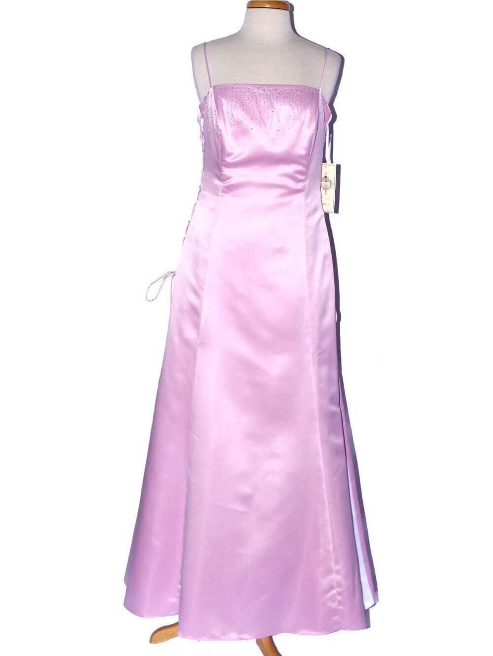 Dollar Fashion #3444 Long Satin Gown With Side Lacing-Size L- PINK -NWT